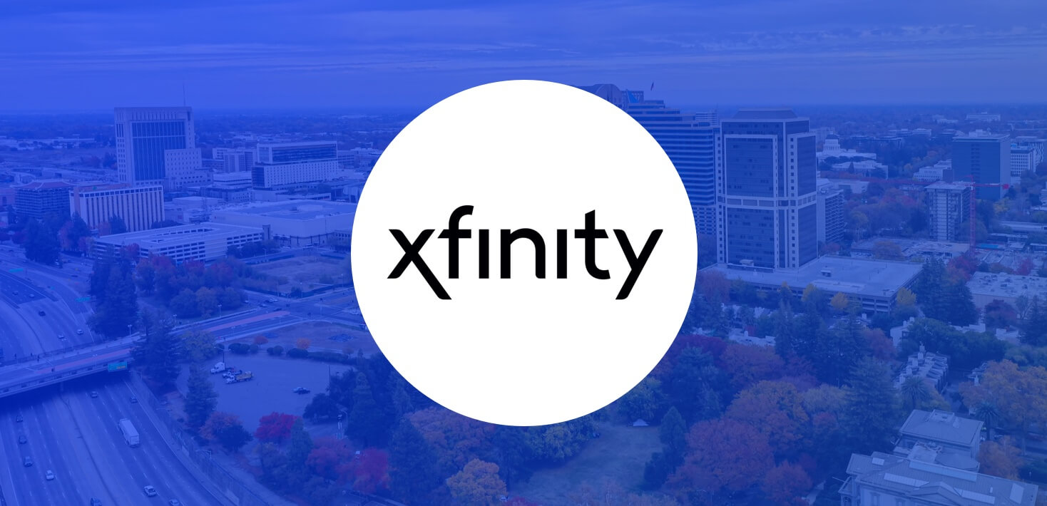 Xfinity logo over Sacramento skyline.