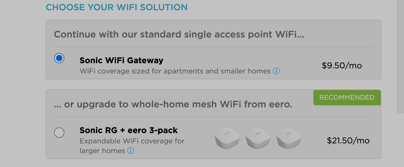 Sonic router options.
