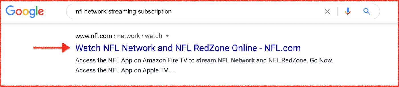 Google search for sports treaming NFL.